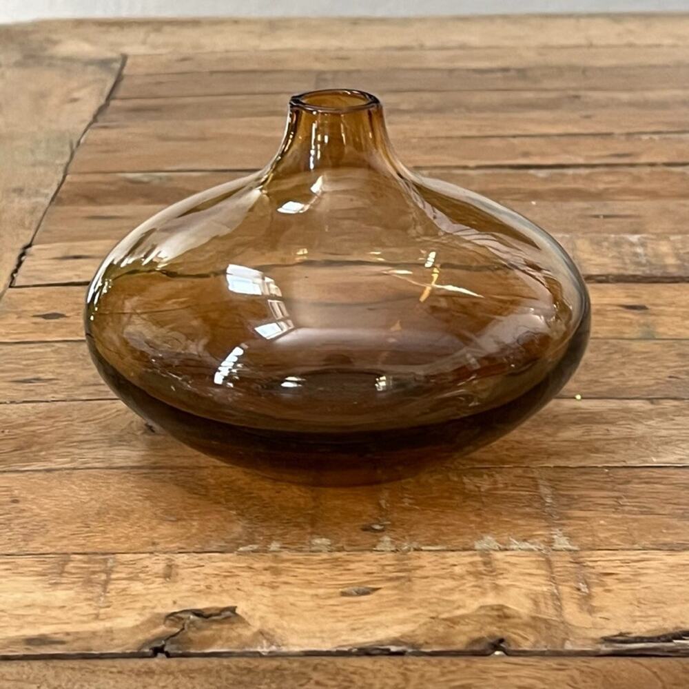 IKEA Salong Amber Glass Vase 4" Hand Blown Teardrop Shaped Bud Vase